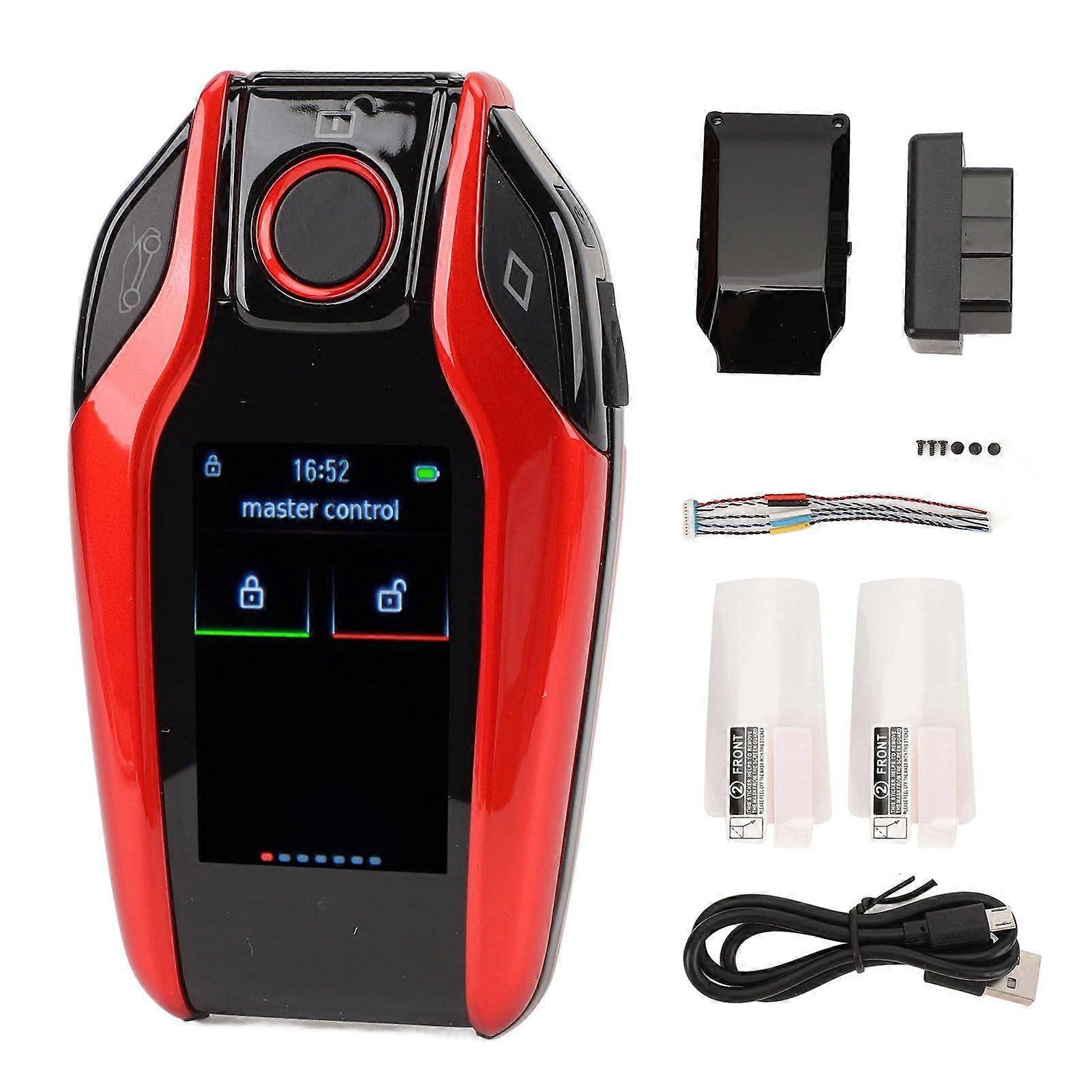 LCD Smart Key Anti Theft Sensitive 13 Languages Support Automatic Lock Unlock Keyless Entry Auto Lock Key Fob for One Click Start Car Red MK8351