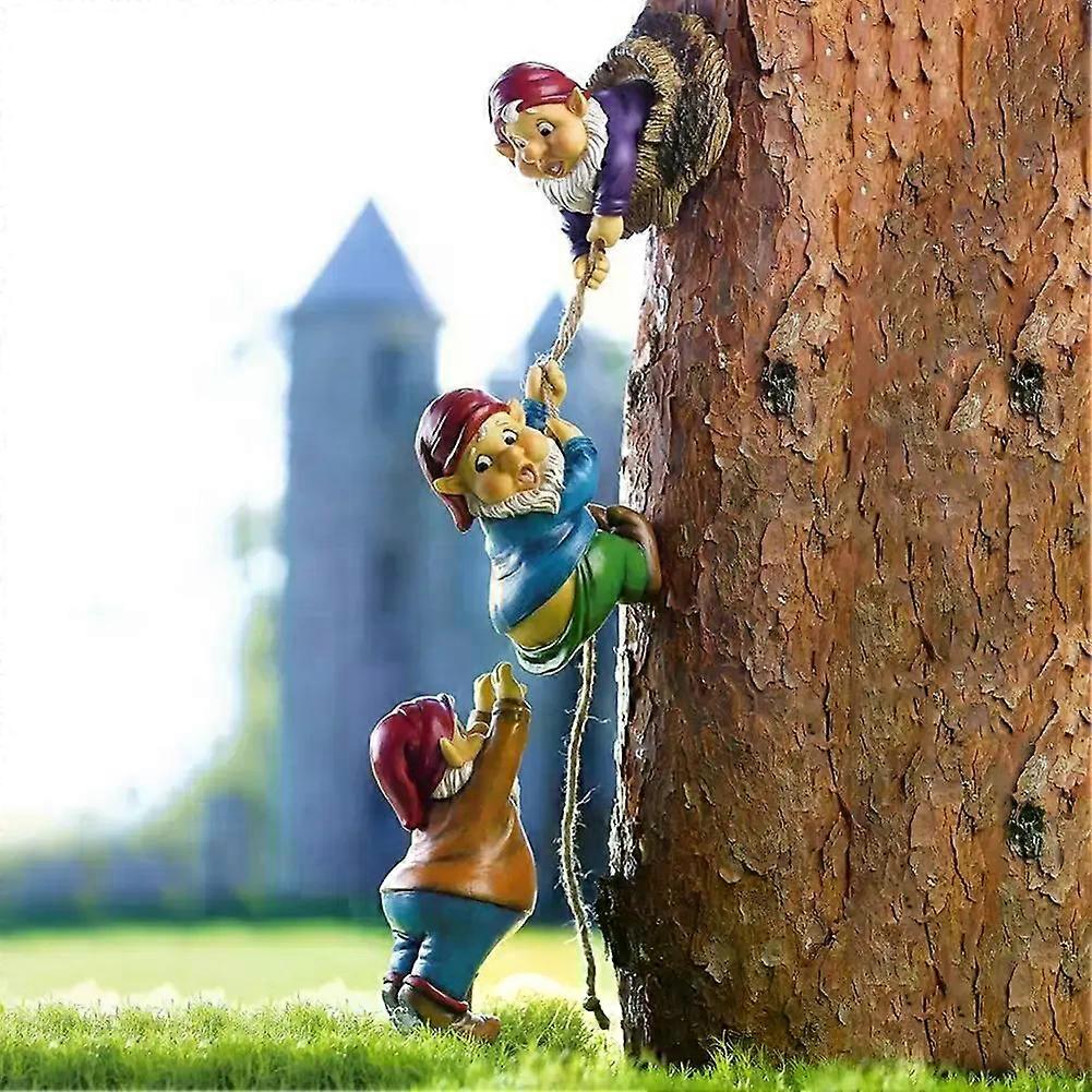Hanging Dwarf Figurines Creative Gnome Tree Hugger Ornament Funny Mini Gnome Tree Sculpture for Outside Yard Lawn