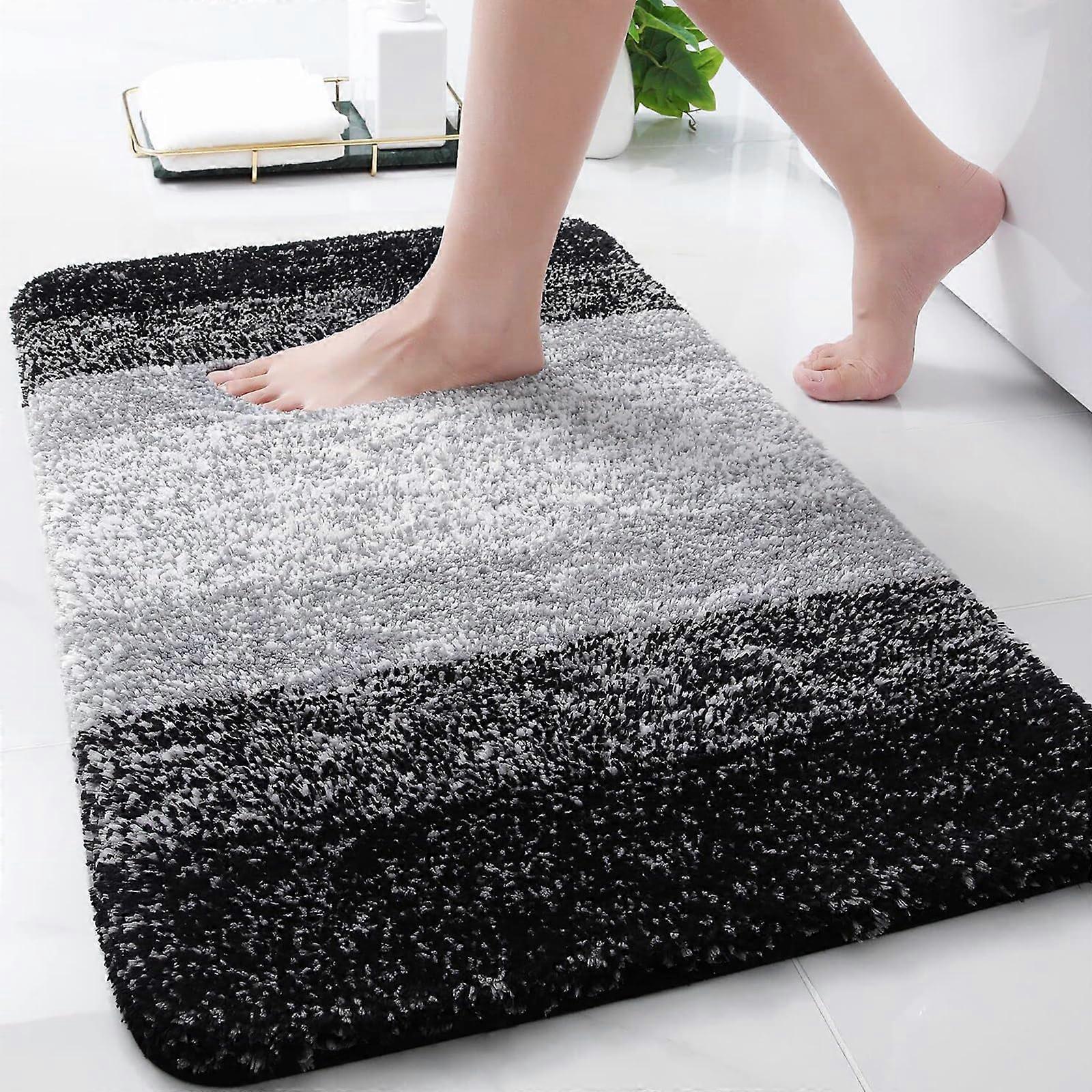Soft and Absorbent Non-Slip Plush Bathroom Rug 20x30 Inches for Modern Bathroom Decor in Gray and White