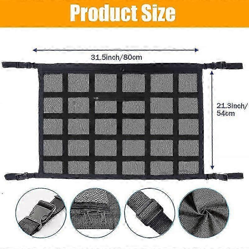 Car Strong Net Bag Load-bearing Mesh Car Roof Storage Capacity Car Ceiling Auto Accessories Organizer Large Journey Space Saving