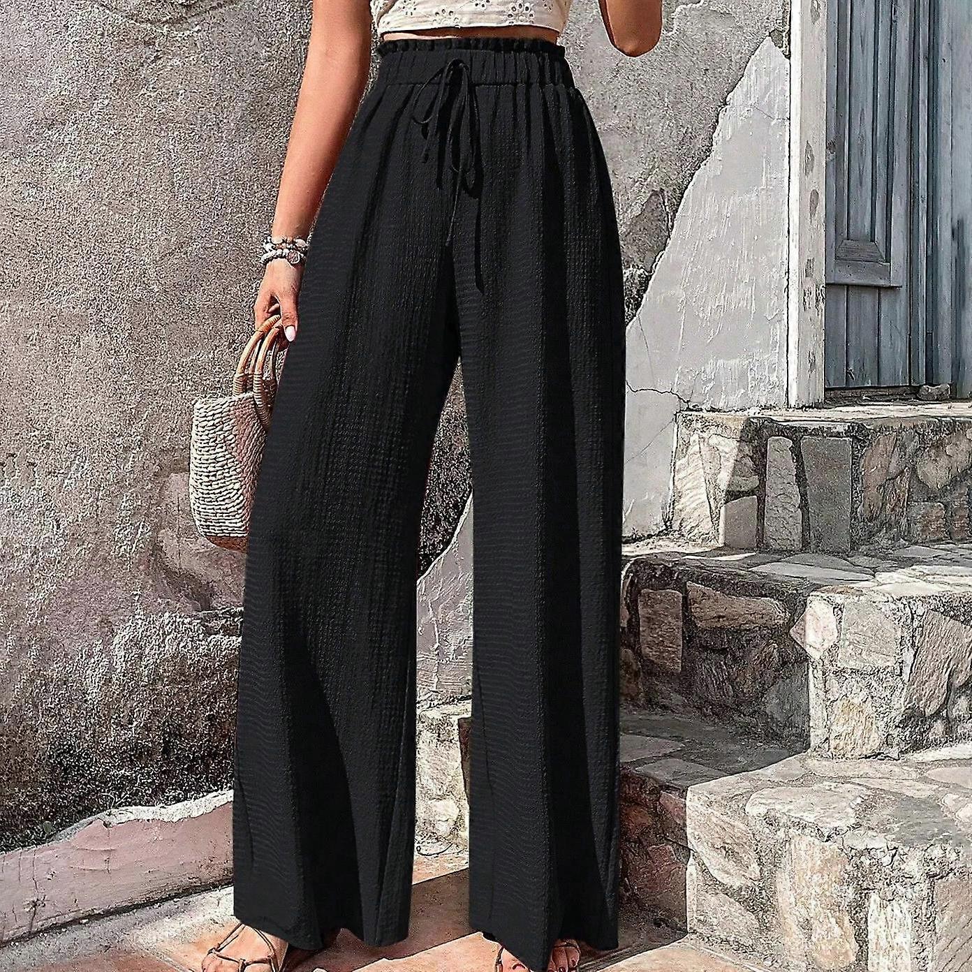 Spring and Summer Women's Fashion Solid Color All-match Pants Bubble Casual Wide-leg Pants