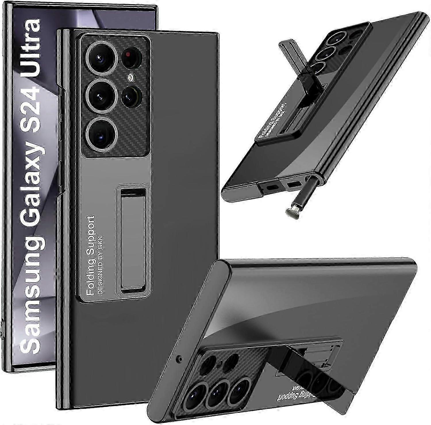 For Samsung S24 Ultra Clear Case With Stand, Galaxy S24 Ultra Case Built-in Camera Lens Protector & Kickstand