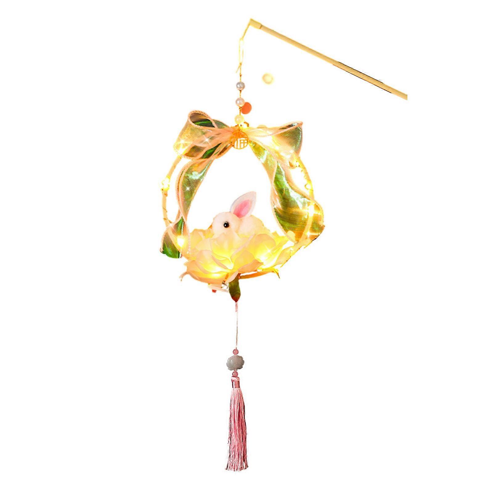 Handmade Rabbits Lanterns Ornament Autumn Rabbit Lanterns Accent Handheld Portable Party Hanging Decorations