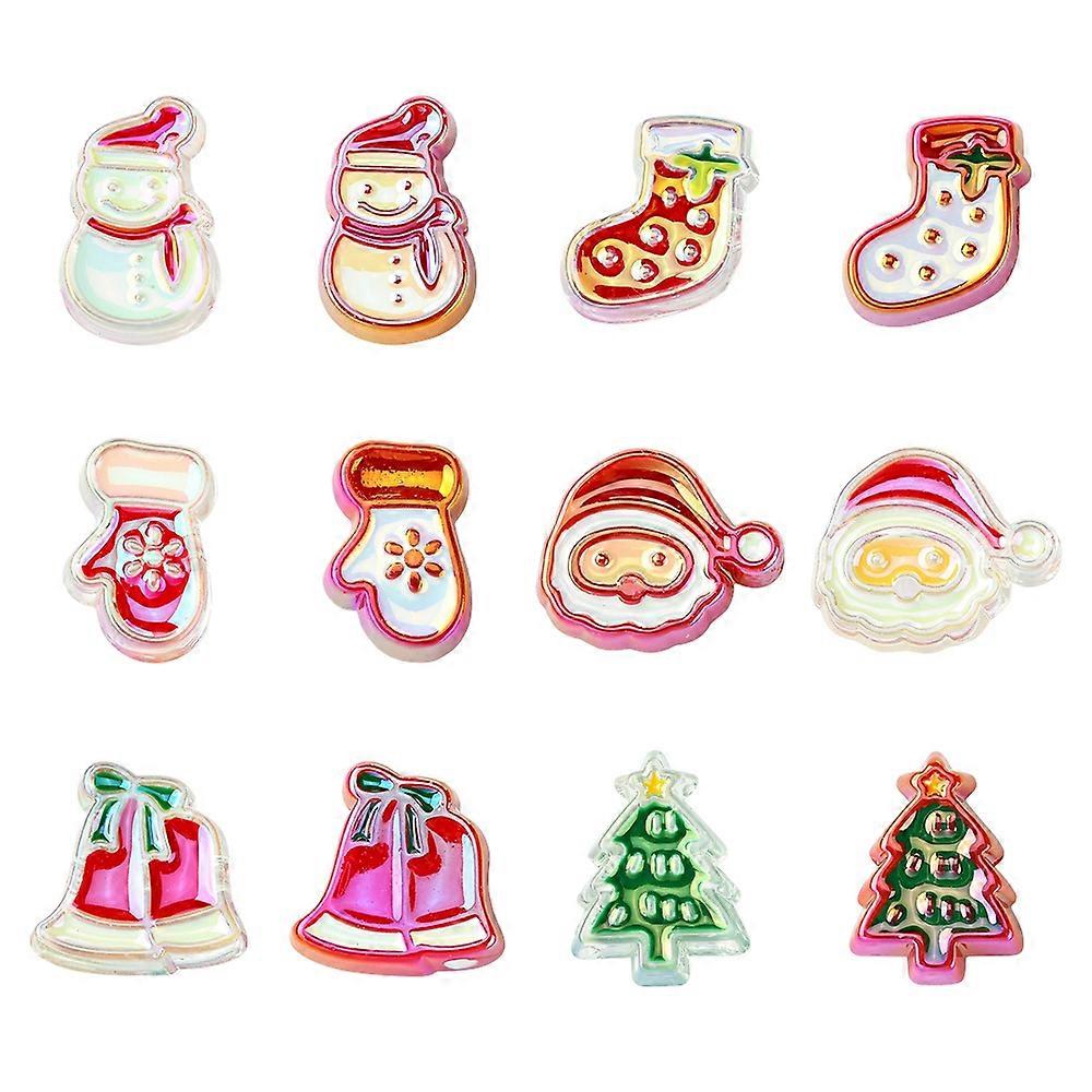 Craft Beads 24Pcs 12 Styles UV Plating Acrylic Beads with Enamel