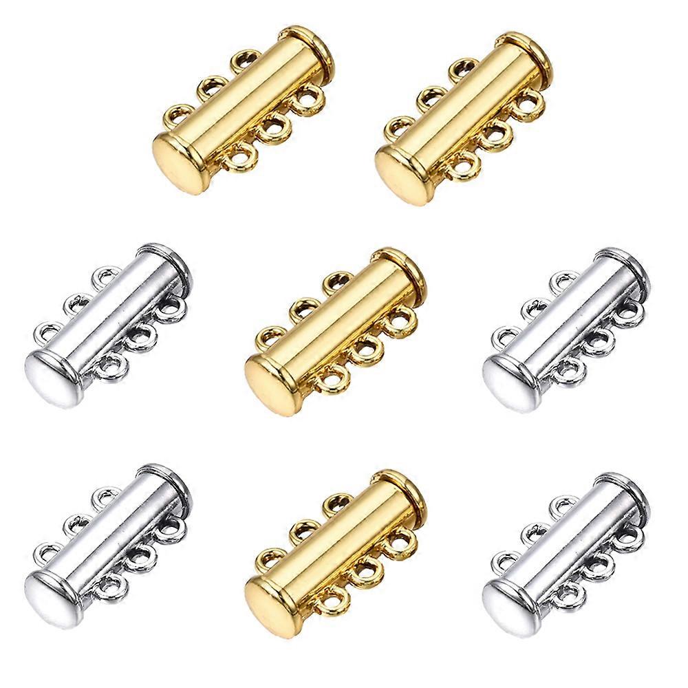 Jewelry Findings 8 Sets 2 Colors 3-Strands Brass Magnetic Slide Lock Clasps 6-Hole
