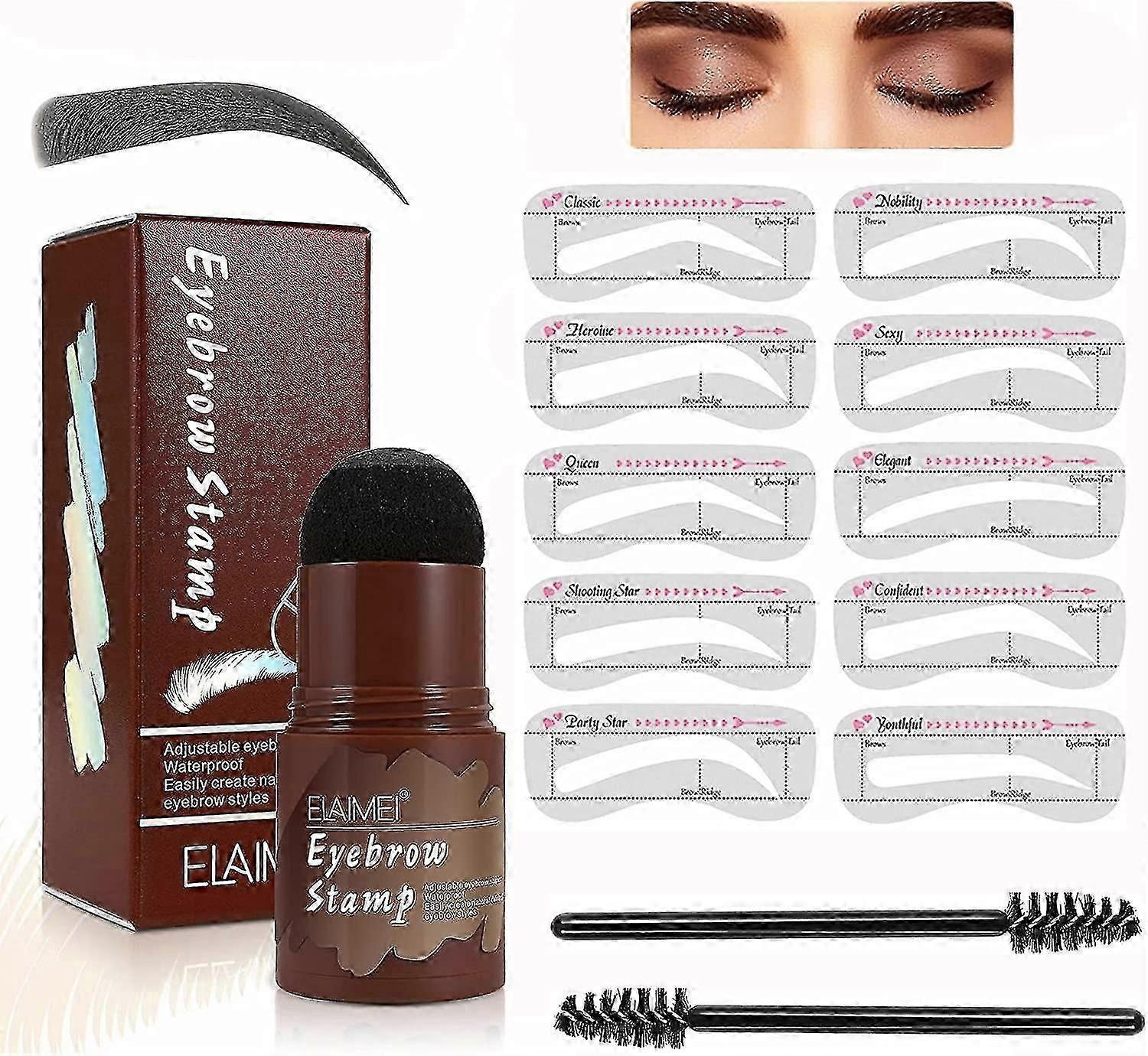 Eyebrow Stamp Stencil Kit, Waterproof Eyebrow Stamper With 2 Eyebrow Brushes & 10 Reusable Eyebrow Stencils