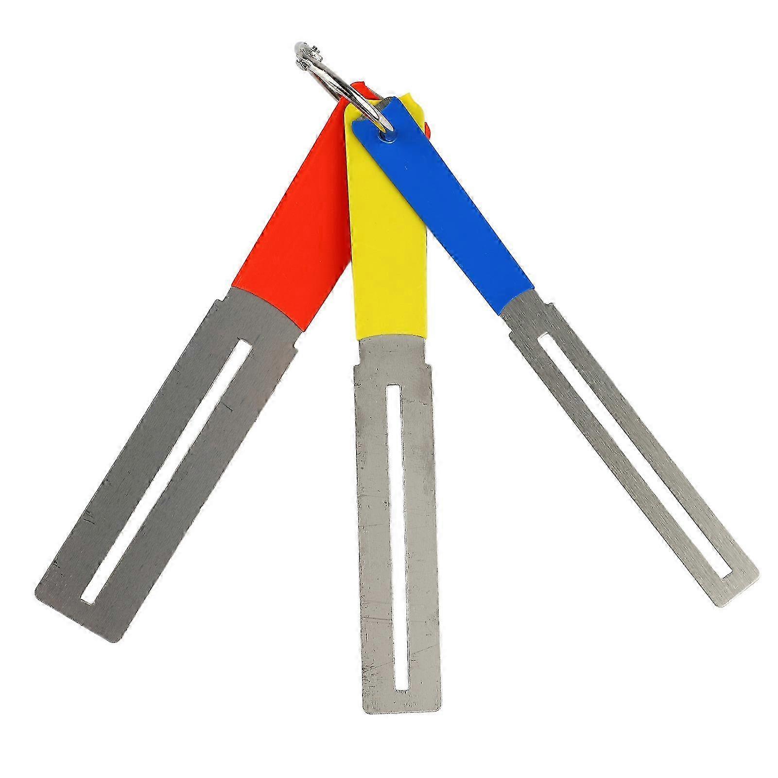 Sharpening straight - edge, 3 - piece set with colored handles and metal blades, convenient key - ring attached for easy storage and carrying