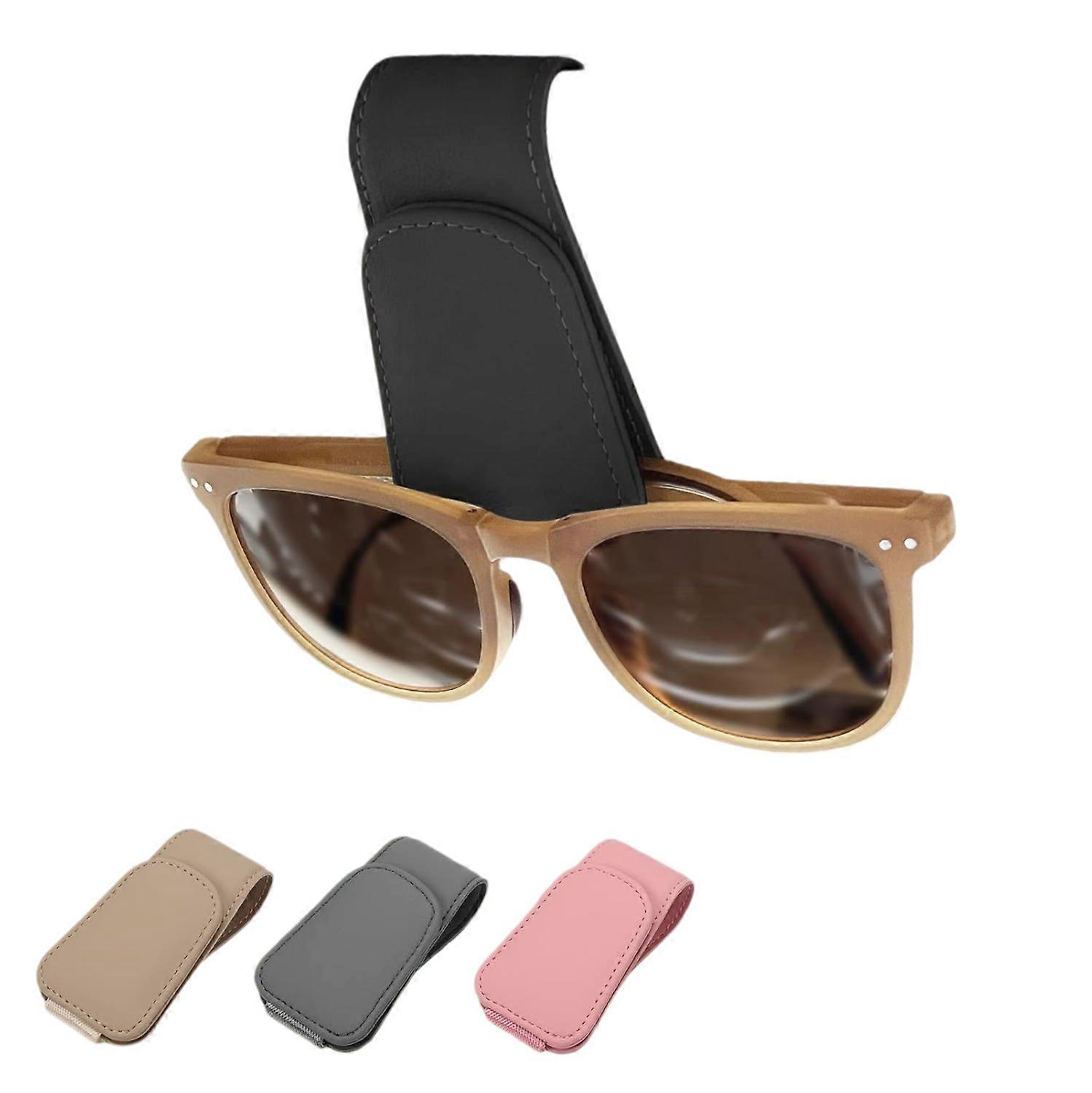 Magnetic Leather Sunglass Holder, Eyeglass Hanger Clip for Car Sun Visor, Suitable for Different Size Eyeglasses,Black,2pack