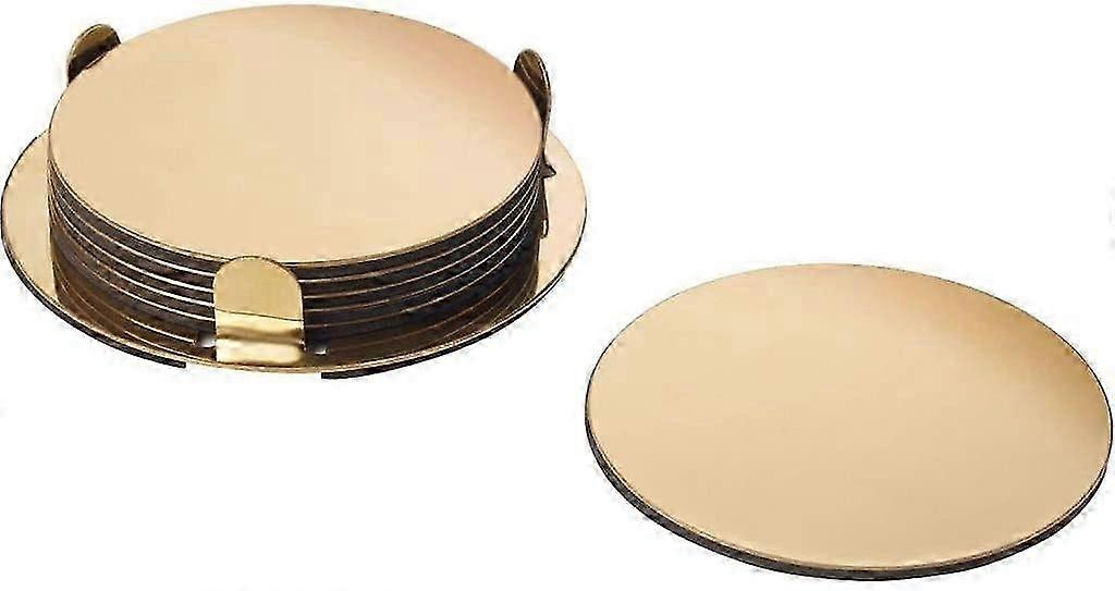 6Pcs IKEA Glattis Coasters with Holder Gold/Brass 8.5cm