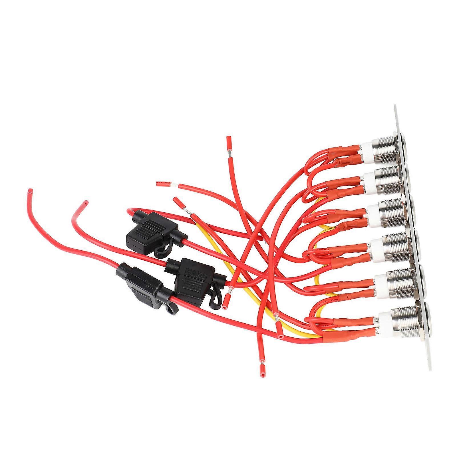 Pre Wired 6 Gang Push Button Switch Panel with Blue LED Lights for Car RV Yacht 12V-24V DC System