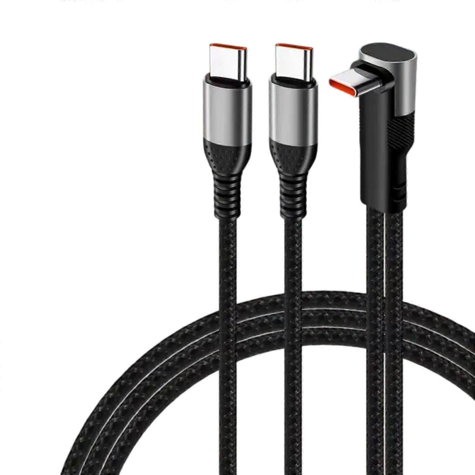 66W Quick Charging 2 in 1 USB Cable Featuring Type C Data Transfer And Additional Charging Port Nylon Braided Line