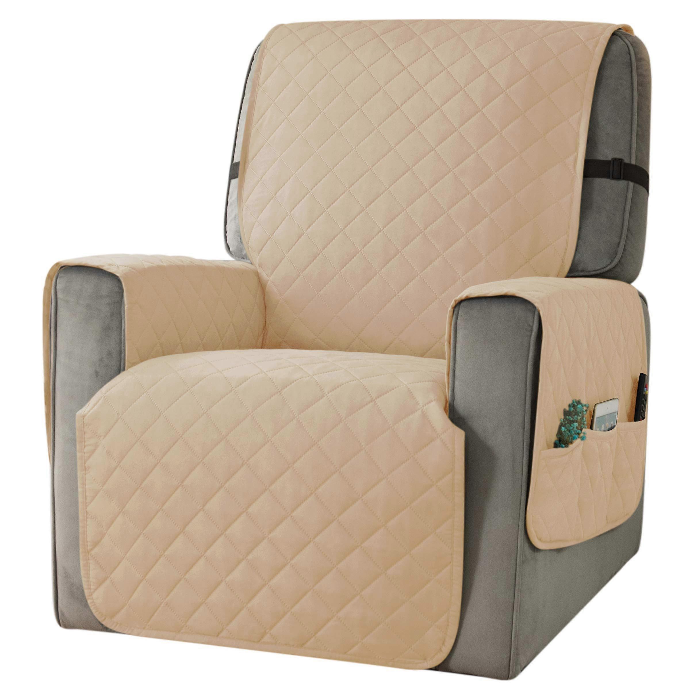 Recliner Cover for Dogs, Small Khaki Reversible Protector for Armchair, Fits Seats Up to 25 Inch, Non-Slip with Elastic Straps