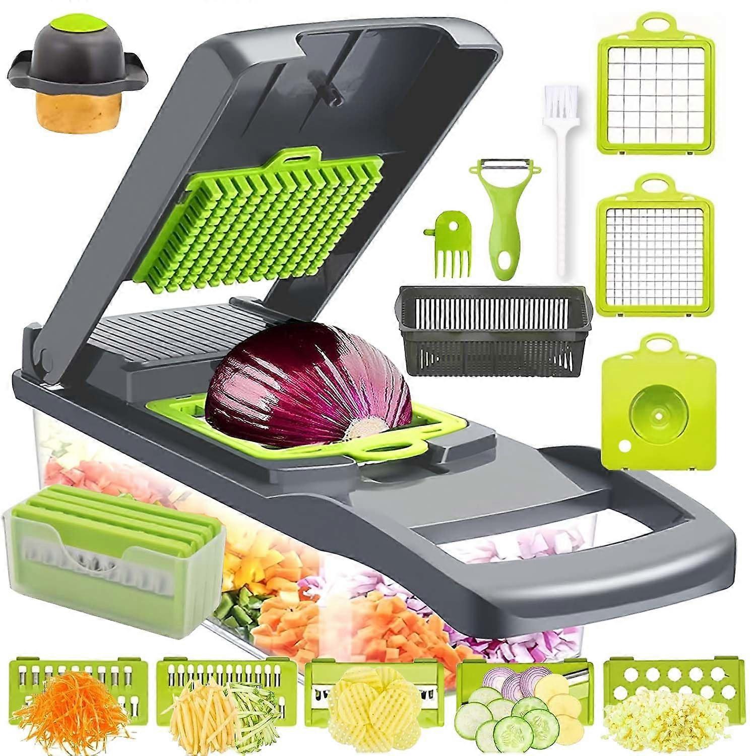 Vegetable Chopper 17 in 1 Multifunctional Kitchen Gadget, Food Salad Cutter, Onion Slicer, Dicer with Container for Fruits and Vegetables