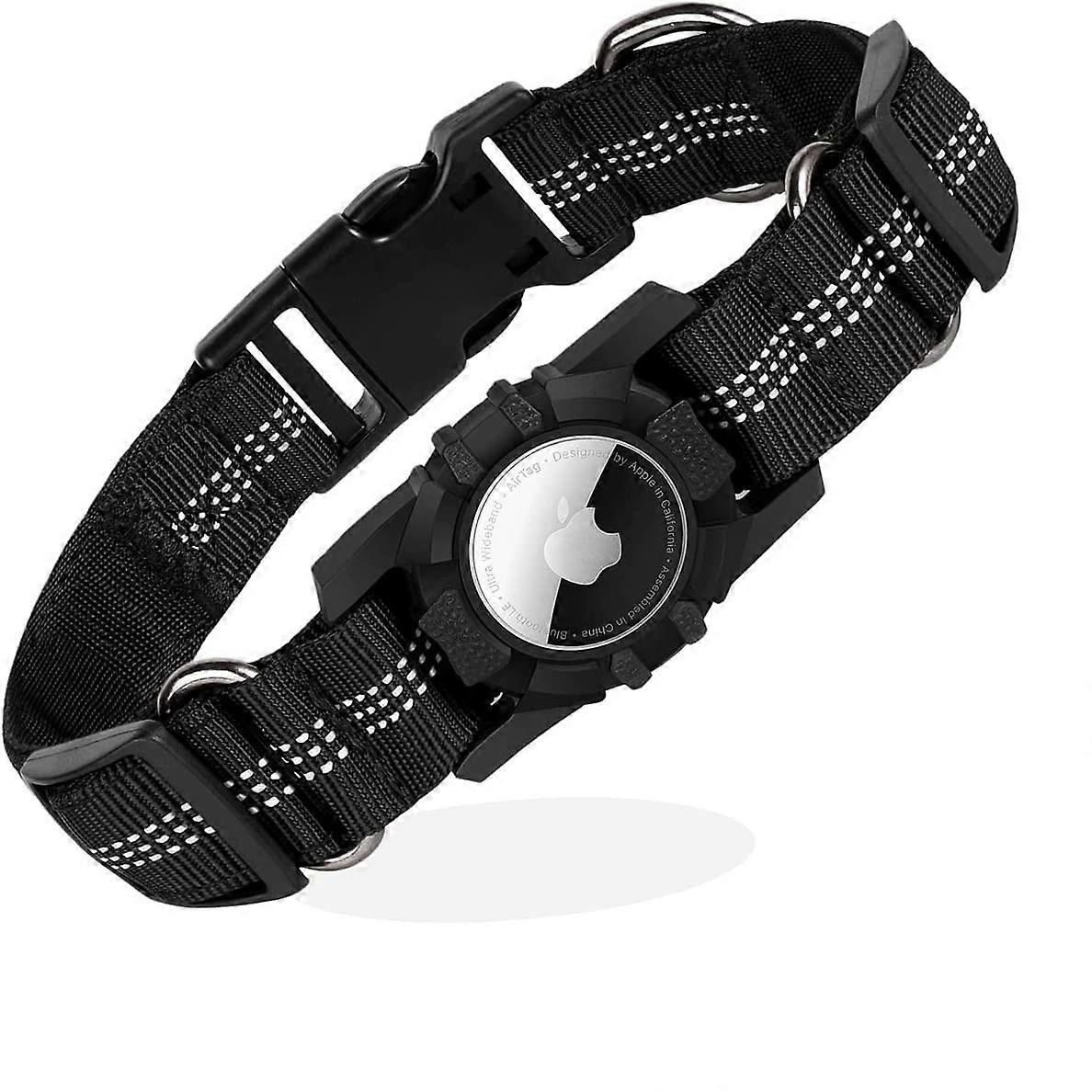 Reflective collar, Nylon, AirTag holder, S, Black