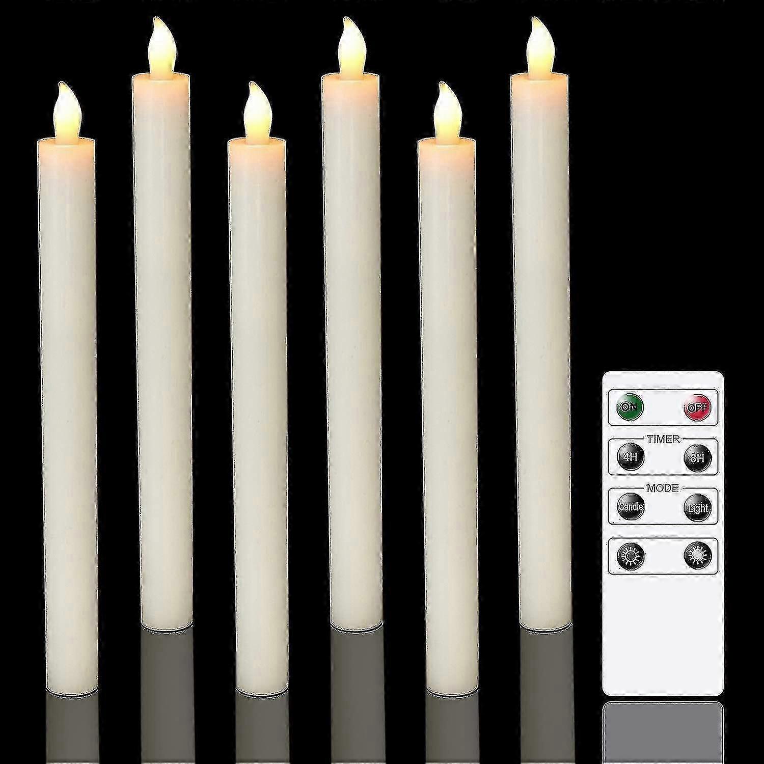 Ivory LED Candles with Flickering Light Remote Control 6 Pack