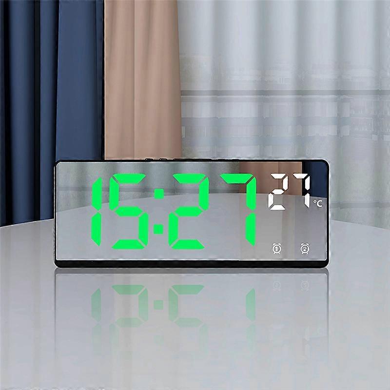 Voice Control Mirror Alarm Clock Digital Temperature Dual Alarm Snooze Desktop Table Clock Night Mod