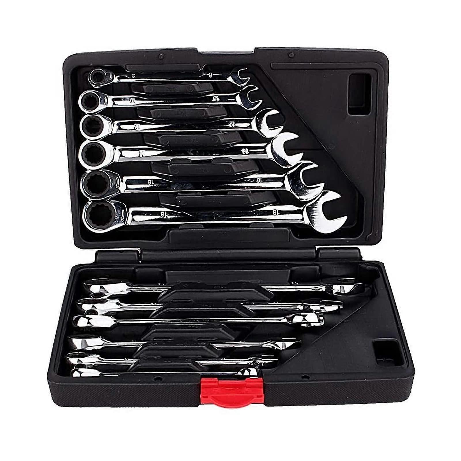 Tool Set, Ratchet Spanner Set 12Pcs, Metric Tooth Spanner Kit with Plastic Case for DIY Car Maintenance
