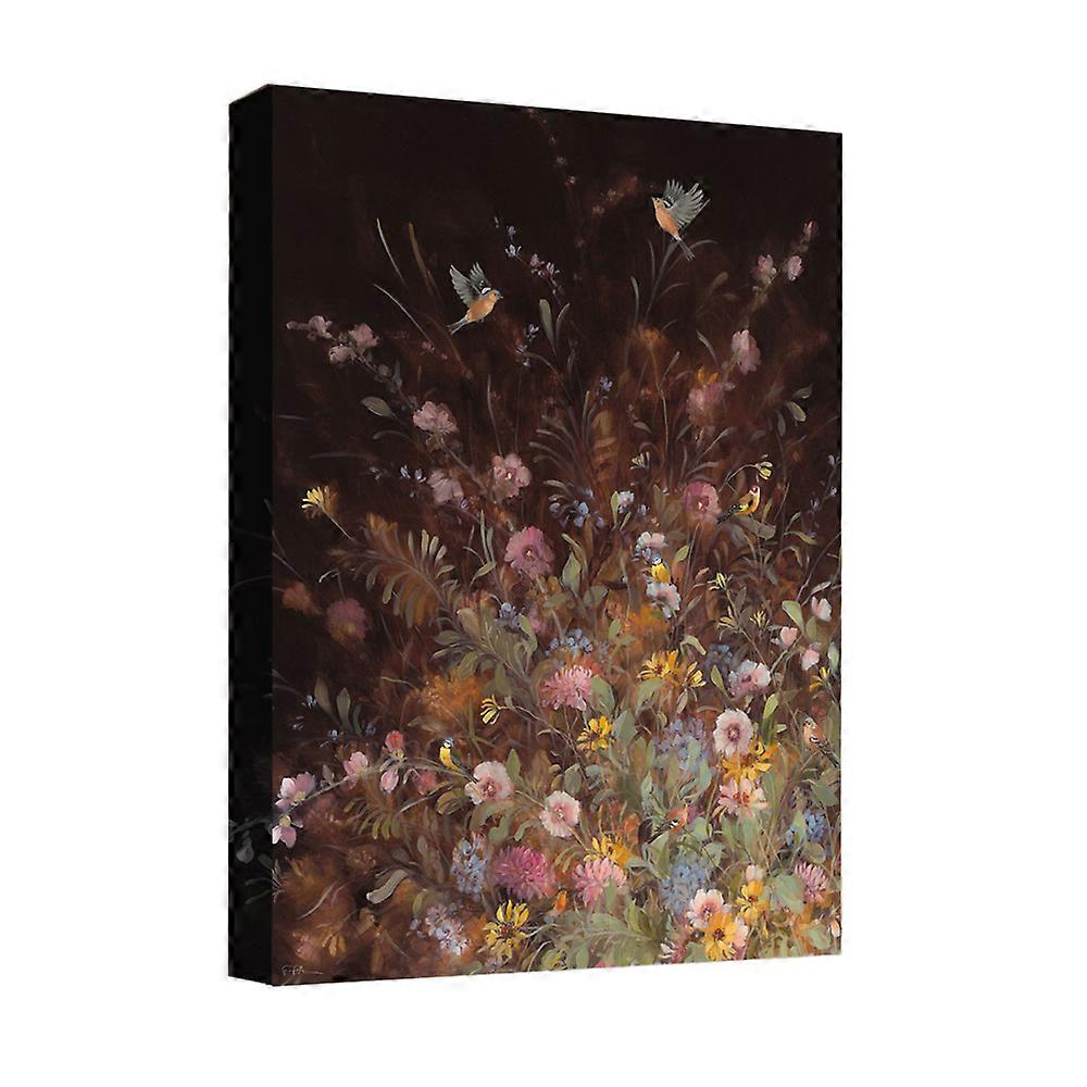 Fletcher Prentice Hollyhock Chaffinches Canvas Print