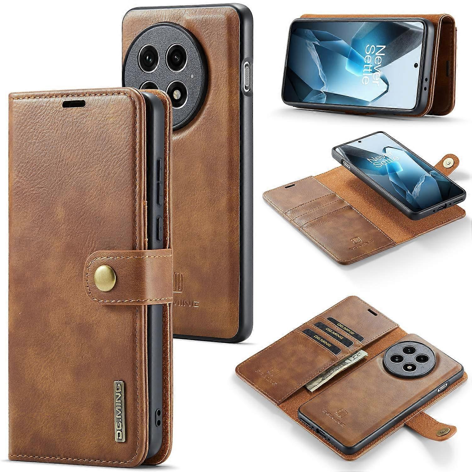 DG.MING for OnePlus 13 Case Detachable Split Leather Phone Cover - Brown