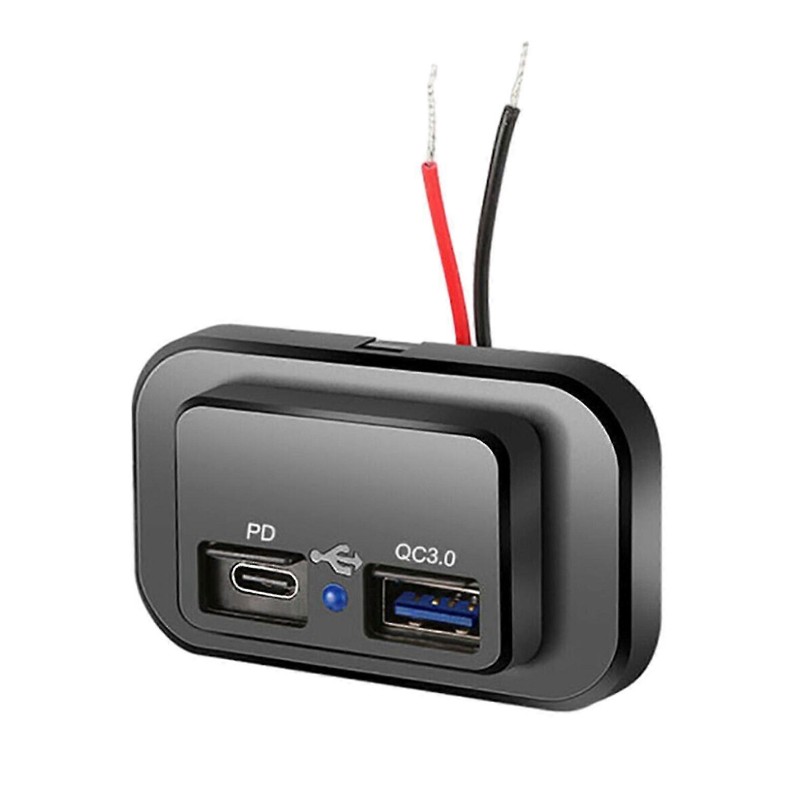 PD typ C USB-port bil snabbladdare uttag eluttag panelfäste vattentät