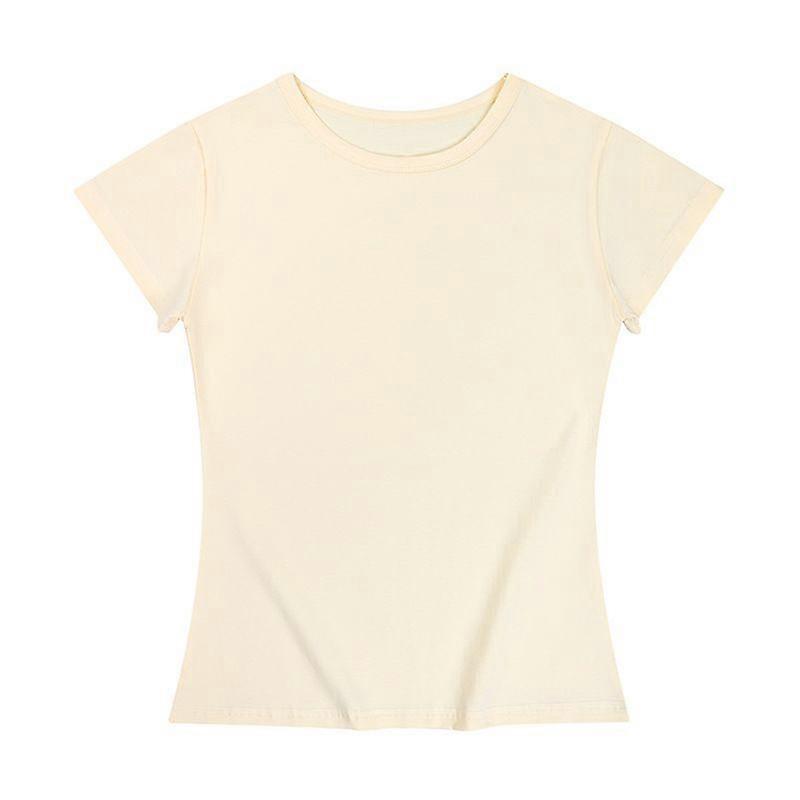 Slim And Slim Sweet And Spicy Top For Women 200G Summer Thin Small Neckline Short Sleeve Solid Color Shoulder T-Shirt