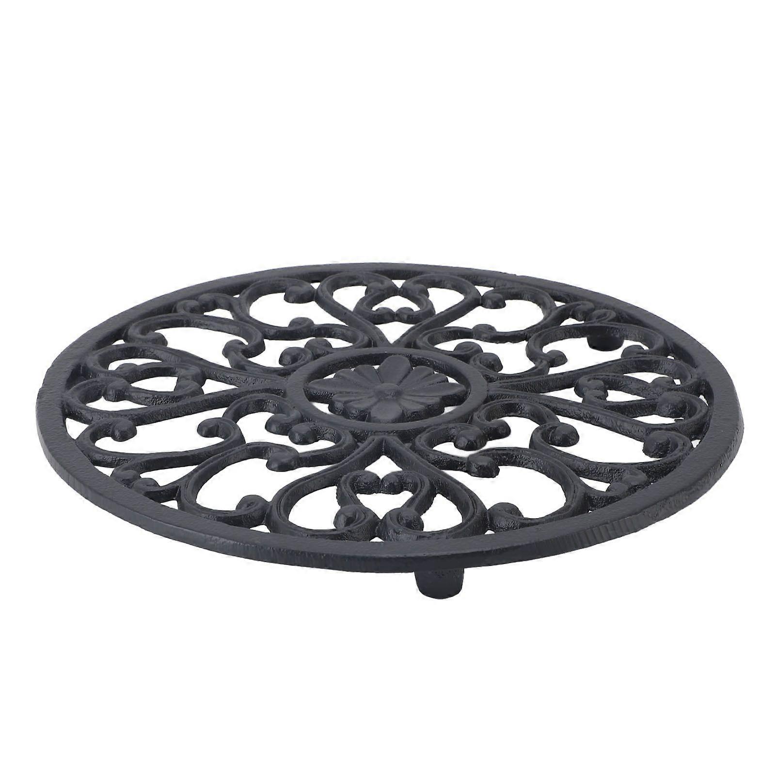 Carved Trivet Mat Iron Round Shape Vintage Pattern Multifunctional Modern Kitchen Trivet