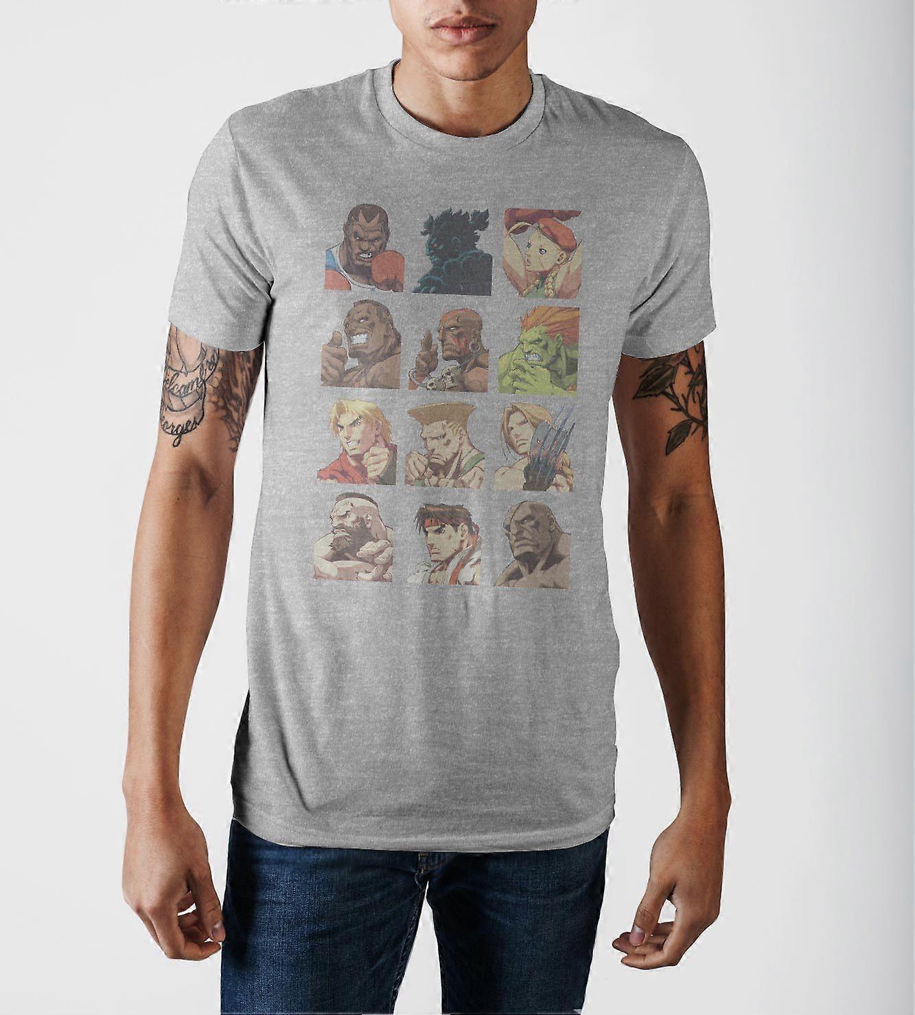 Capcom Street Fighter Vintage Character Grid Grey Graphic Print T-shirt