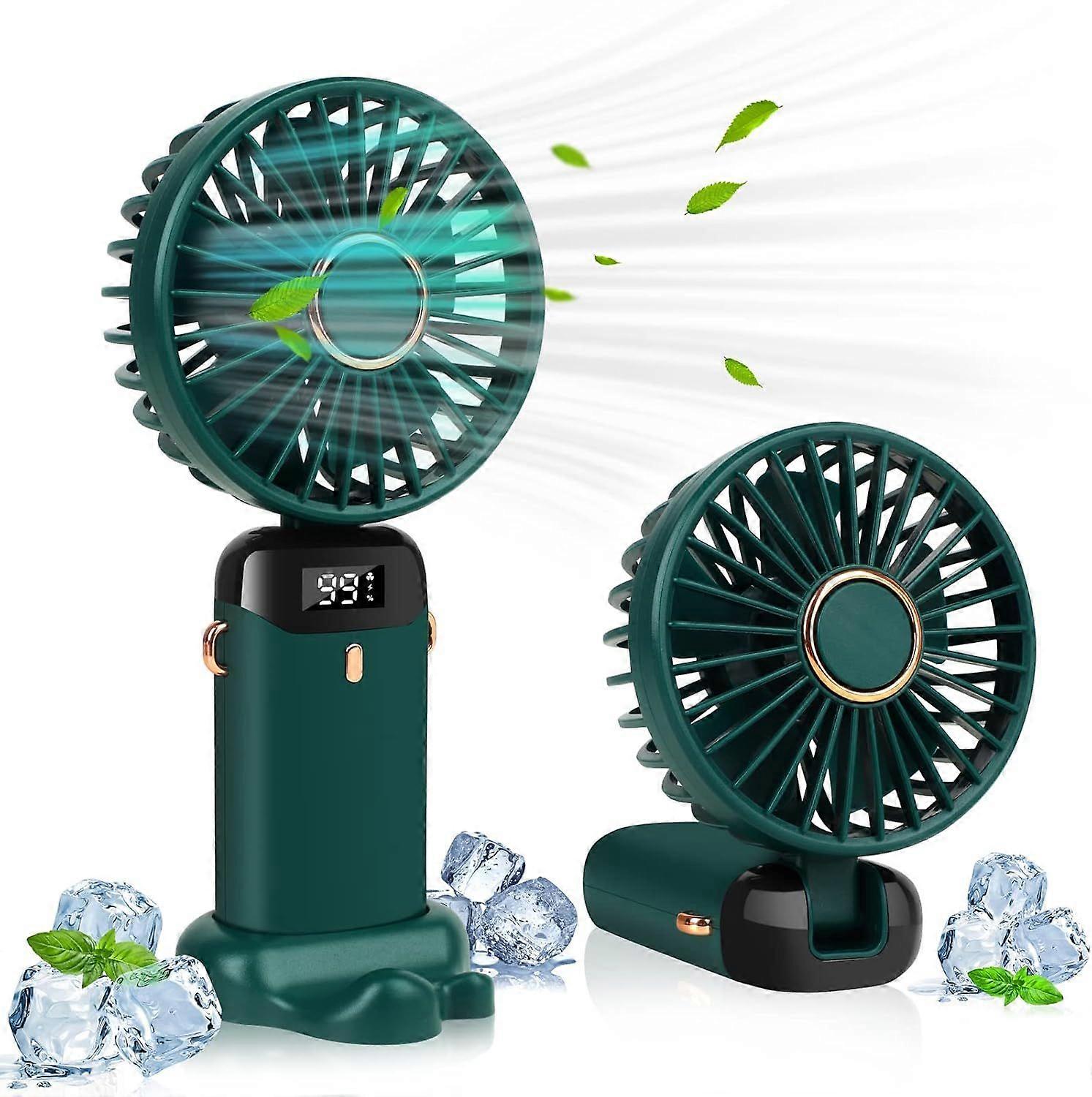 Portable Handheld Fan With Digital Display (Green), Suitable For Indoor And Outdoor