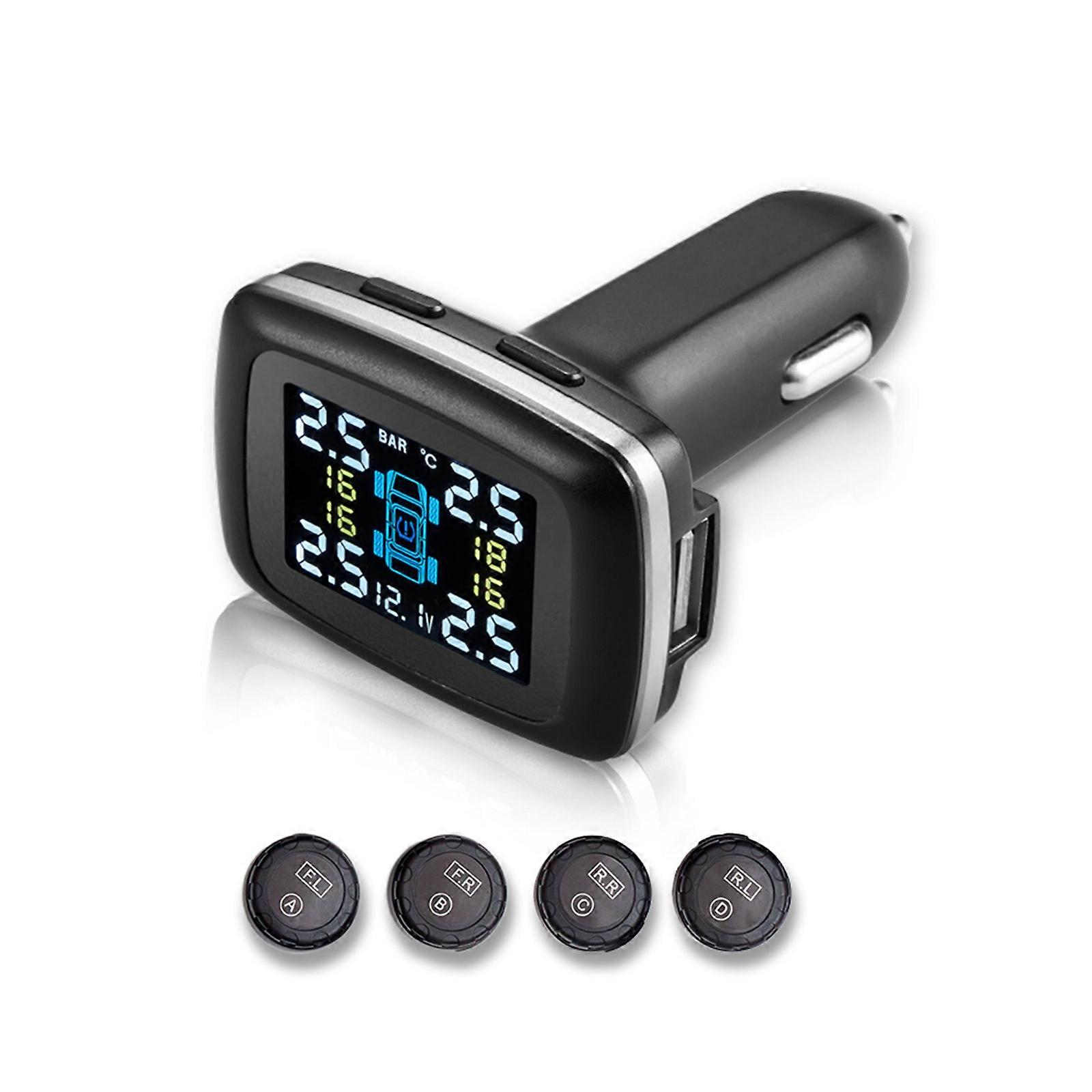 Universal Car TPMS Tire Pressure Monitoring System with 4 External/Internal Sensor Voice Alarm 0-3.5Bar Angle Adjustable