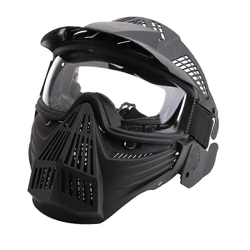 Outdoor Equipment Full Face CS Paintball Mask with PC Lens, Black Tactical Airsoft Helmet for Riding and Field Use