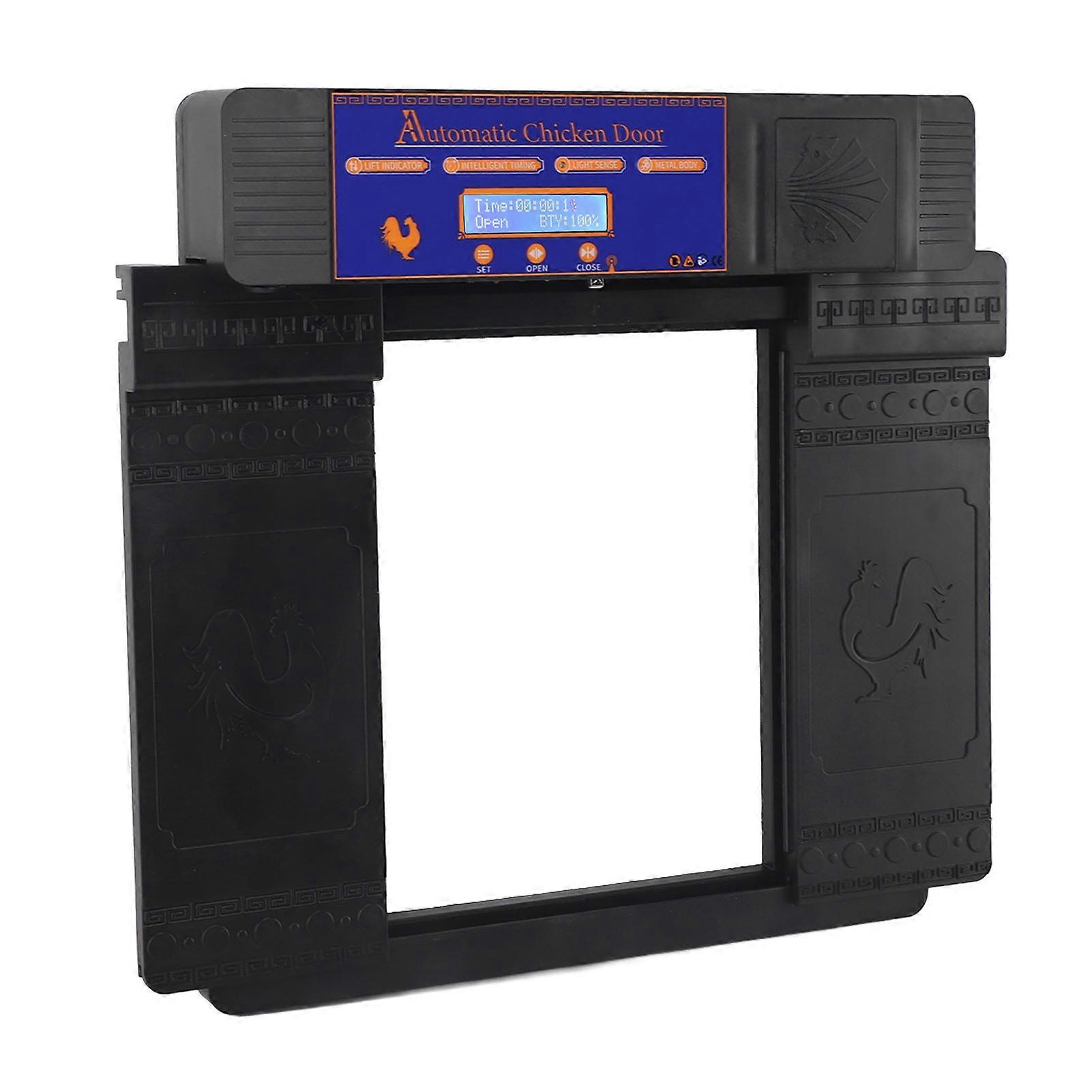 فتاحة باب حظيرة الدجاج الأوتوماتيكية الذكية المزدوجة الفتح جهاز التحكم عن بعد باب الدجاج الكهربائي 100-240 فولت قابس أسود الاتحاد الأوروبي