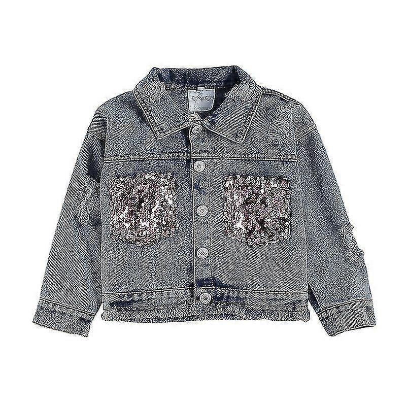Fashionable Denim Jackets for Babies with Leopard Ripped Hole Patchwork Design, Perfect Tops for Stylish Kids