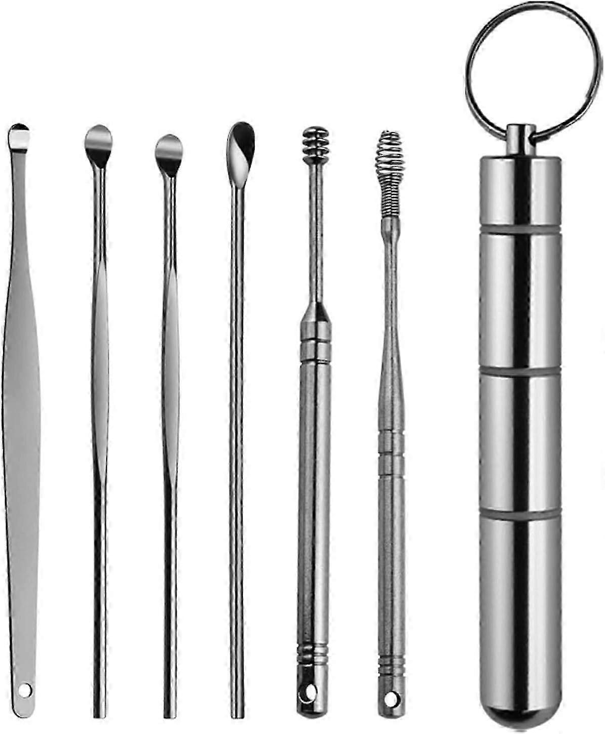 Earplugs and Wax Tool Set, with an Ear Pick Storage Bucket Easy to Use 6-Piece Professional Ear Cleaning Tool Set for Adults Men Women(Grey)