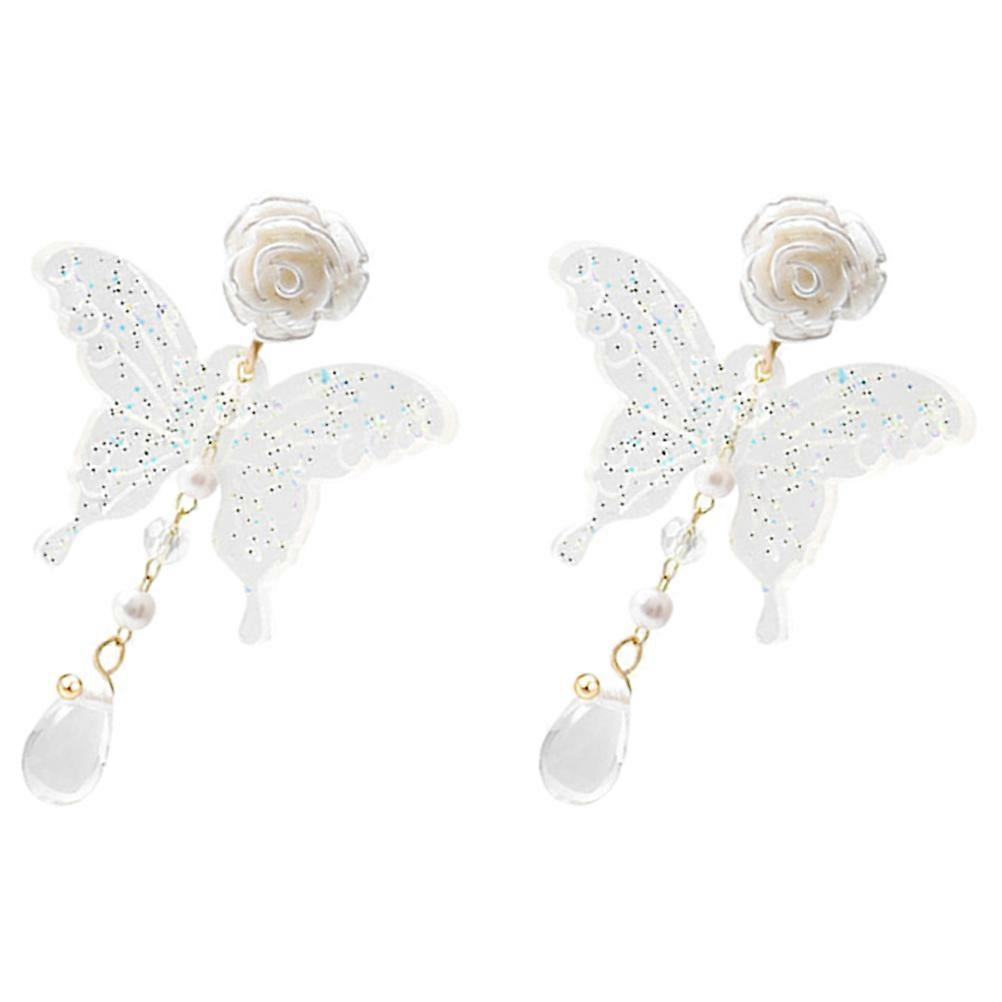 Butterfly Drop Earrings White 4.5x3.1cm Decoration 1 Pair