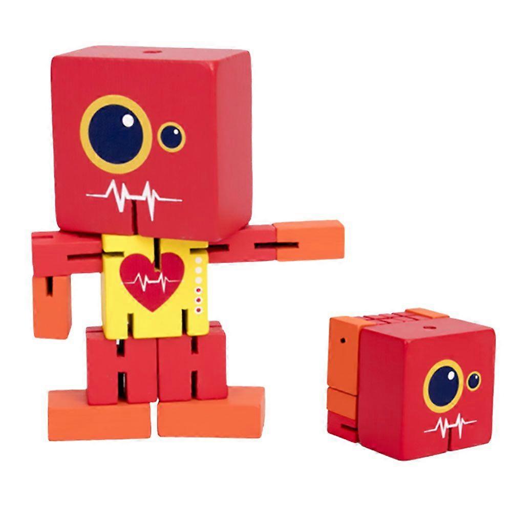 Wooden Robot Block Toy Funny Game Toy Children Educational Playing Toy Creative Puzzle Robot Toy (Red Style)