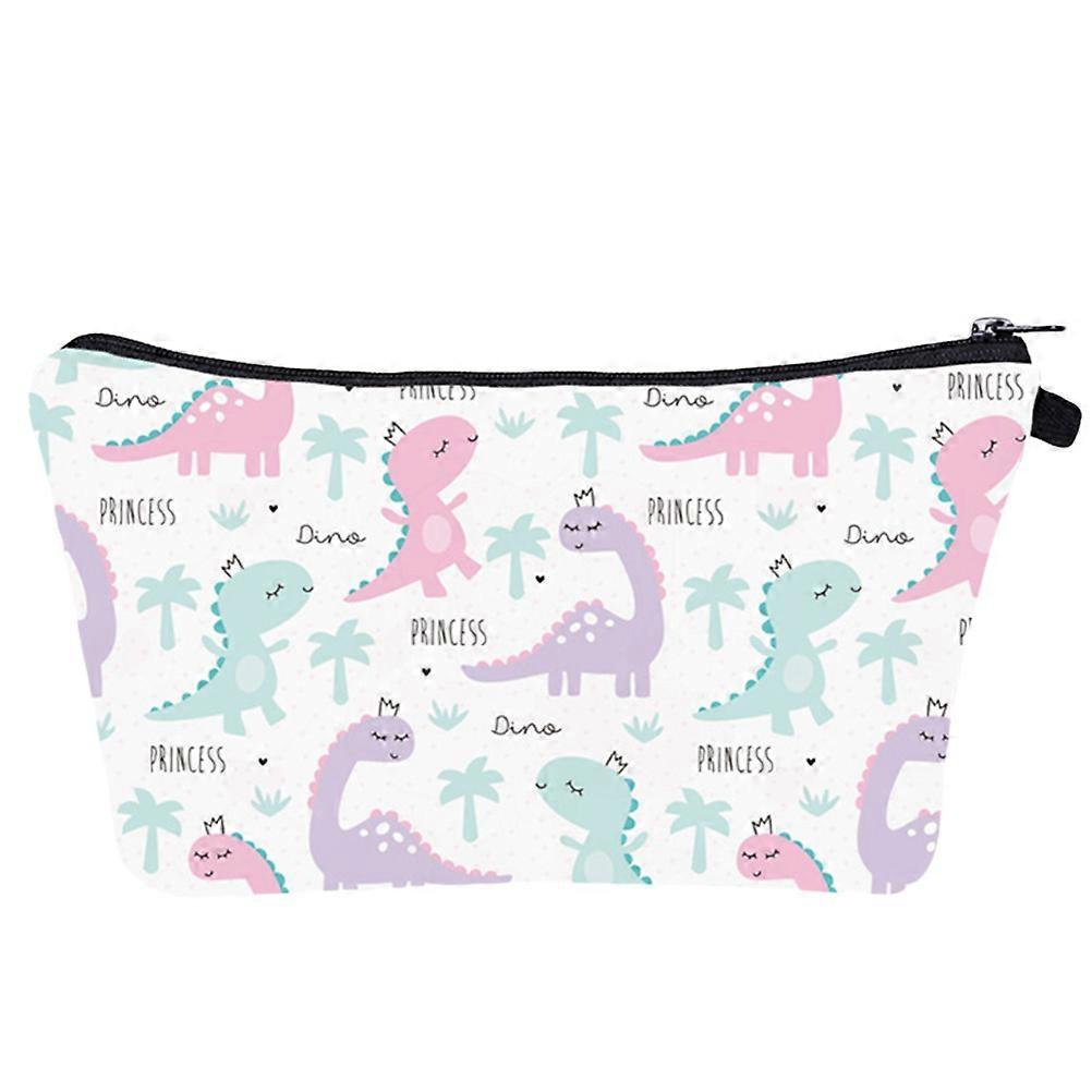 Compact Cosmetics Bag Cartoon Dinosaur Pattern Assorted Color 22x13.5cm Daily Use 1Pc