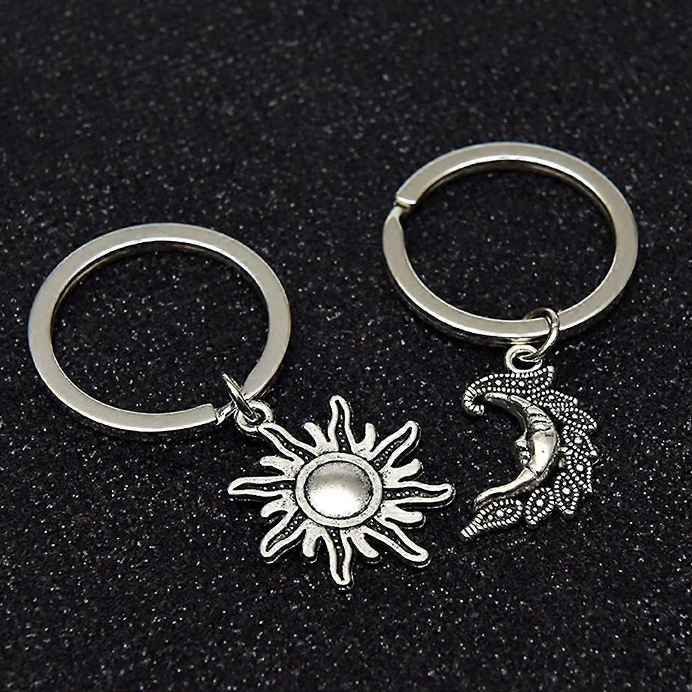 Matching Keychains For Couples Moon And Sun Pendant Keychain Creative Key Rings Daily Use Valentine's Day Silver Metal Functional 1 Pair