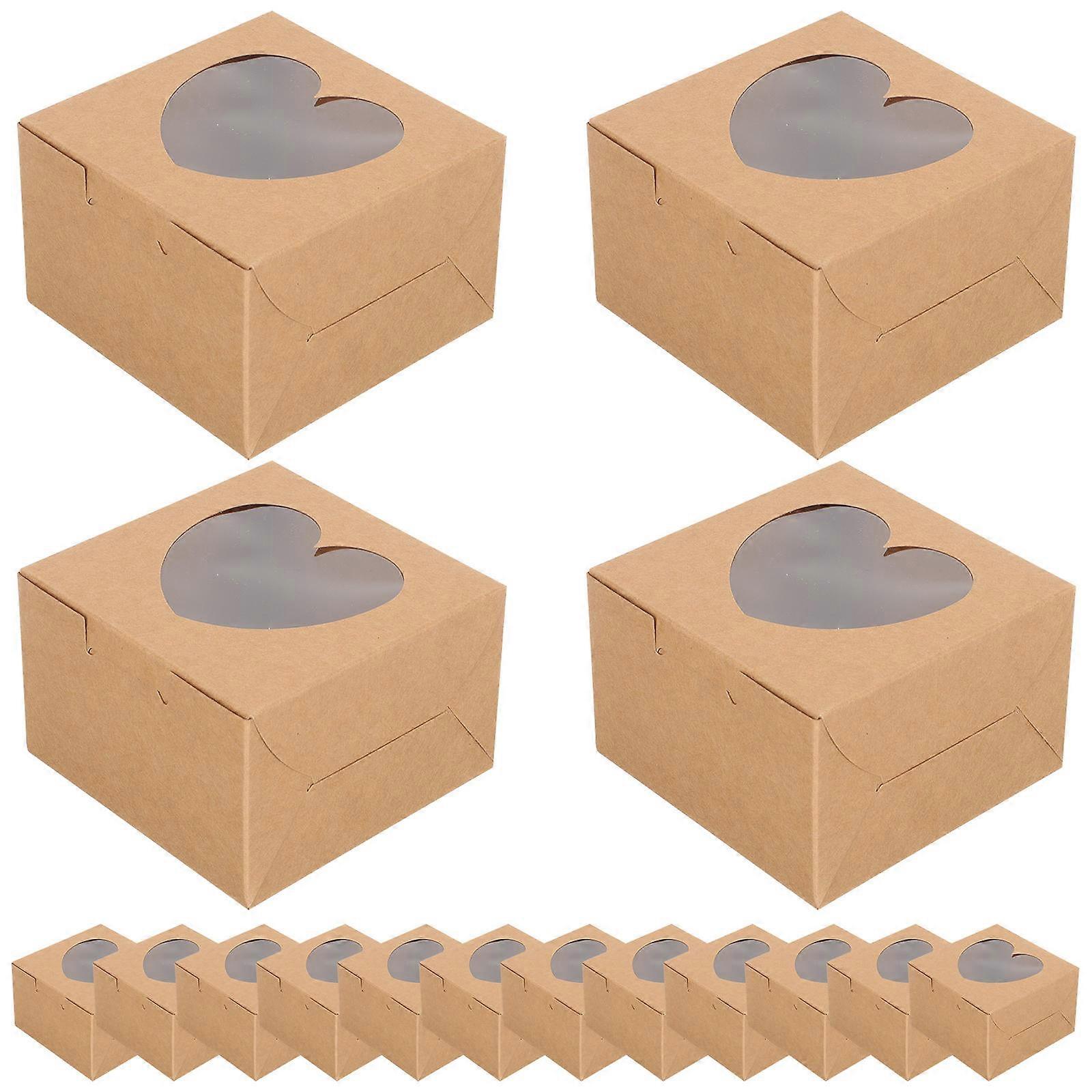 Bakery Take Out Containers Small Cookie Boxes Kraft Baking Box With Window For present Packaging Square Shape 14Pcs