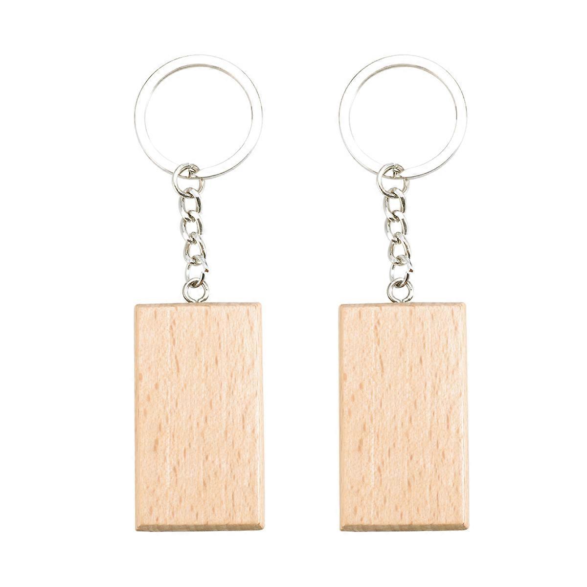 Wood Keyring for Decor 2Pcs Rectangle Creative DIY Keychain