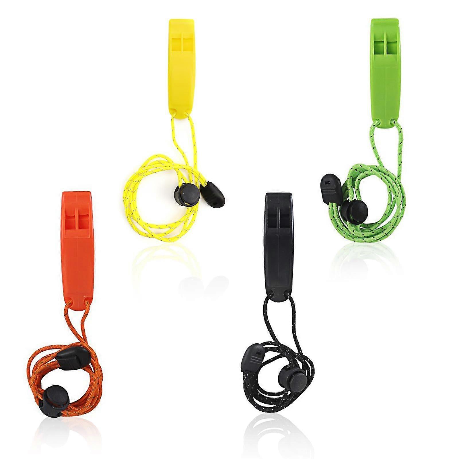 4 Pieces Emergency Whistle with Lanyard Emergency Whistle Dual Band Super Loud Safety Whistle 4 Colors for Camping, Mountaineering, Travel