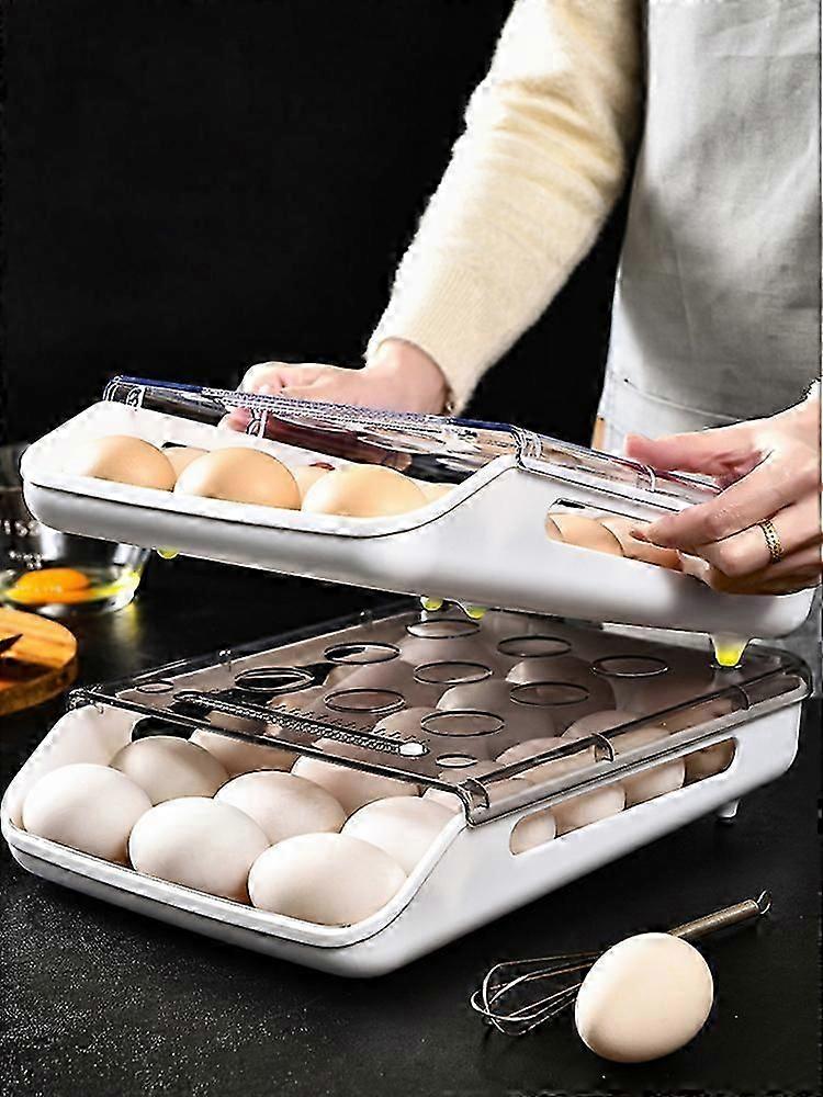 New Arrive Transparent Stackable Egg Storage Box with Silicone Pad for Refrigerator Drawer, Food Preservation Container