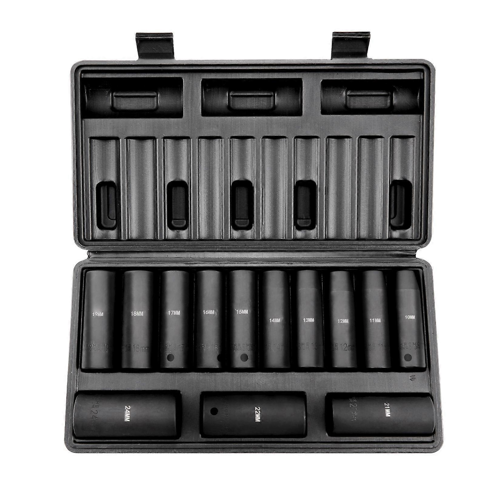 1/2" Drive Impact Socket Set, 13 Piece Deep Socket Set metrisk 10-24mm, for automatisk reparasjon