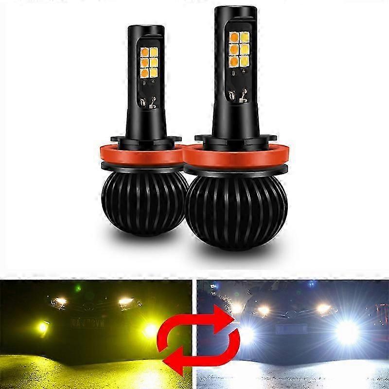 2PCS Dual Colors voiture lumière 3000K Jaune 6000K Blanc Switchback H11 H8 H9 9005 HB3 9006 HB4 H7 H1 H3 880 881 LED Brouillard Auto Brouillard