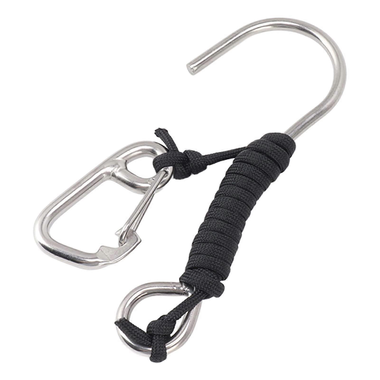 Diving Hook Stainless Steel Single Hook with Lanyard Quick Release for Reef Diving, Black Color
