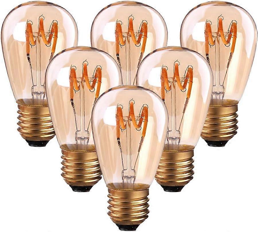 Set of 6 E27 Filament, LED Bulbs ST45/S14 3 W, Amber Light, 2200 K Warm White