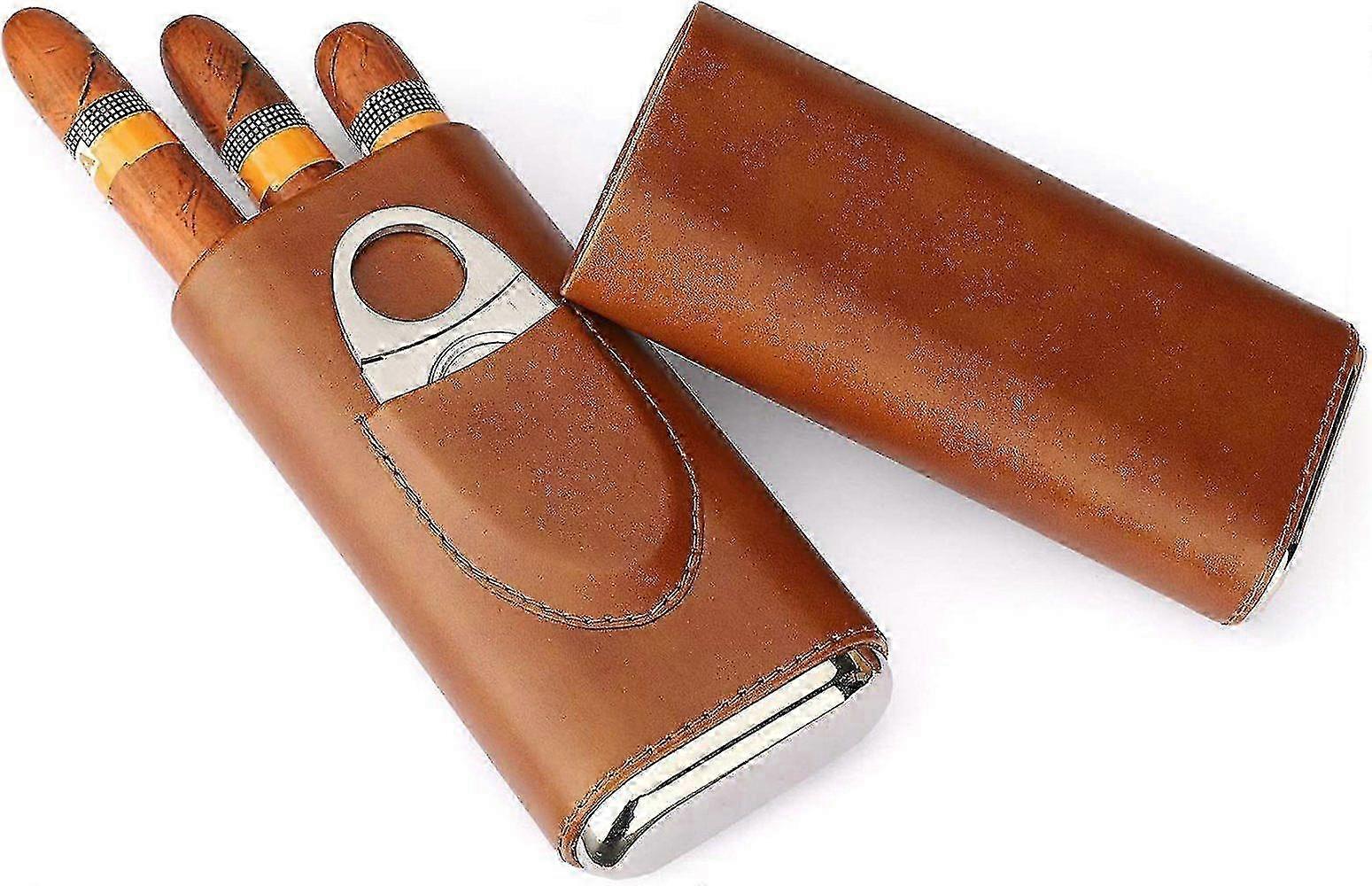3 Finger Cigar Pouch, Leather, Lined, Dark Brown