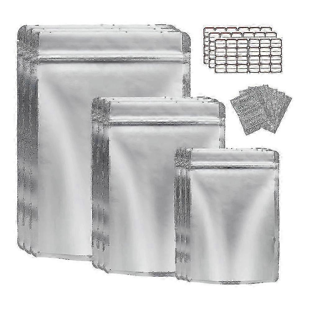 Resealable Mylar Bags For Food Storage - 50 Pack With Oxygen Absorber - Ideal For Grains And Nuts