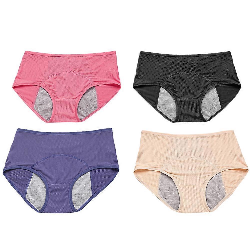 Women Period Briefs Breathable Comfortable Melon Red Mid-High Waist Underwear for Menstrual Period 4Set
