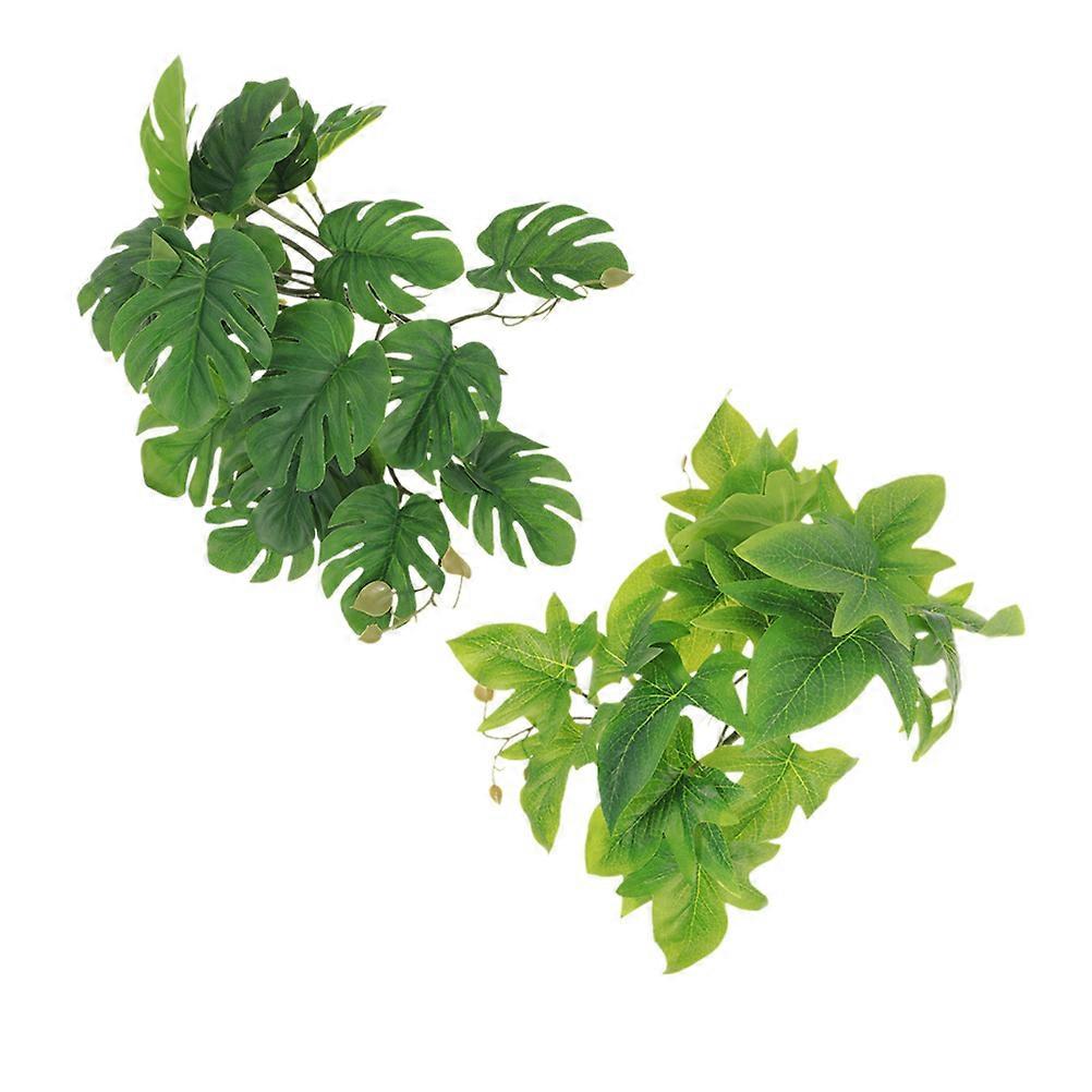 Artificial Hanging Plants for Reptile Decor – Monstera & Sweet Potato Leaves with Suction Cups for Aquariums, Tortoise and Lizard Habitats – Easy