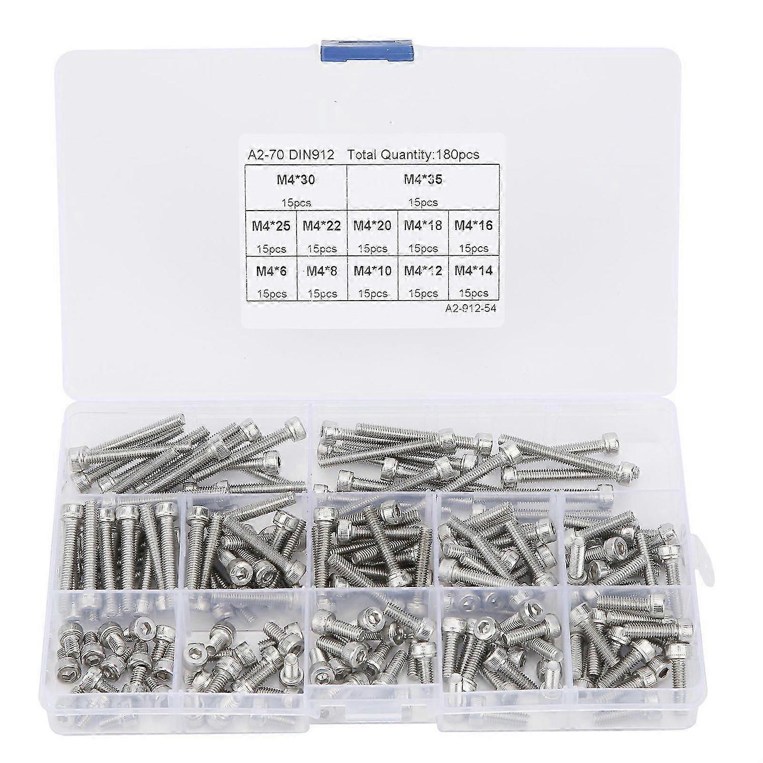 Hex Socket Screw Cap 304 Stainless Steel MultiLength Combination Set Nail Assortment Kit(180pcs(M4) )